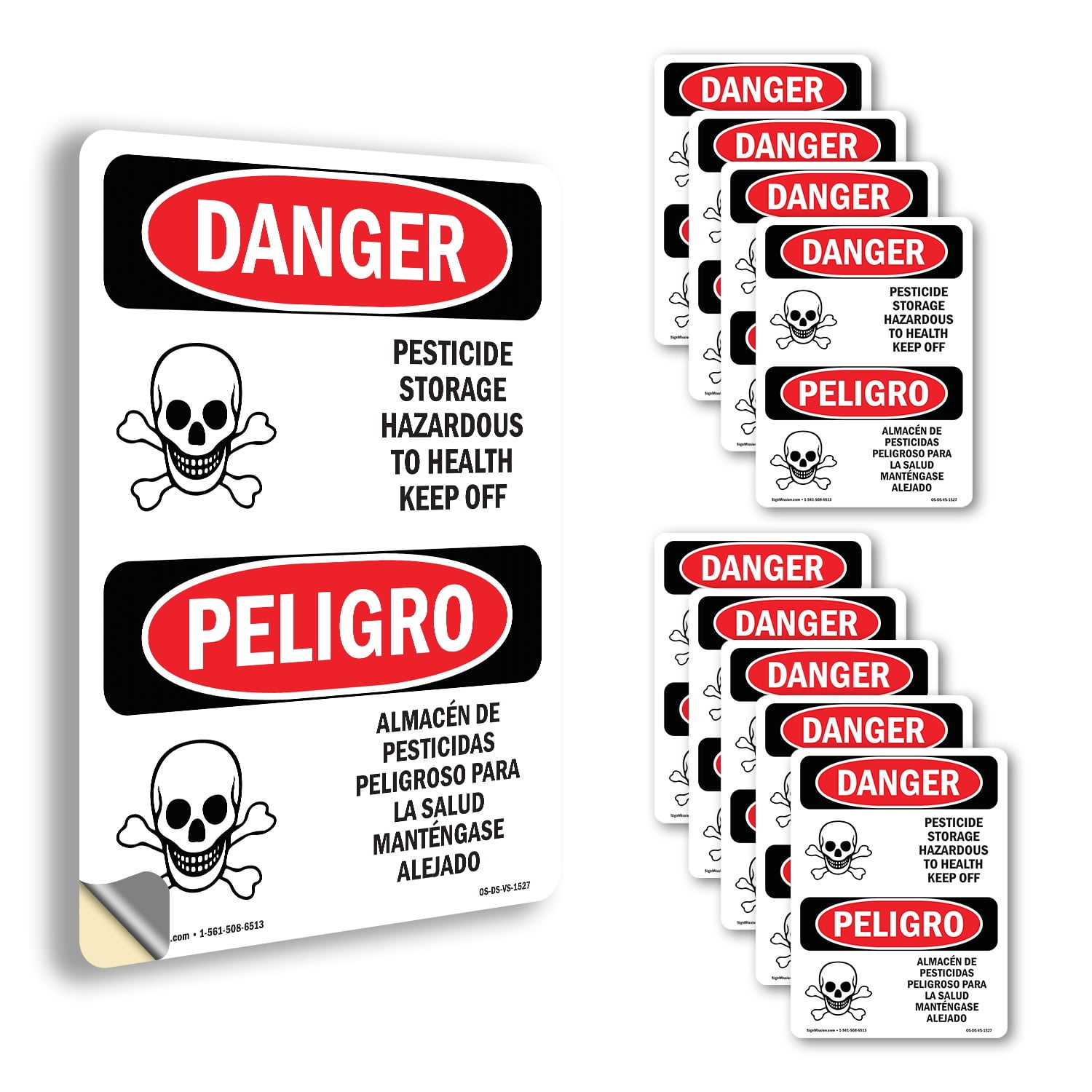 Pesticide Storage Hazardous Bilingual OSHA Danger Vinyl Decal Label 10 ...