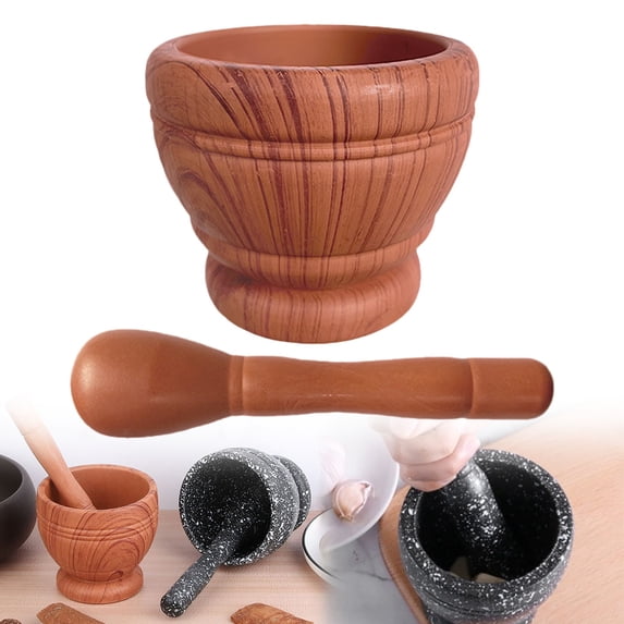 Pestle and Mortar Natural Wooden 6.7 Inch Stone Cup & Crusher Set Hand Grinder for Herbs Pesto,Natural Wooden Style Pestle and Mortar Set for Kitchen Cooking & Herb Grinding,Khaki
