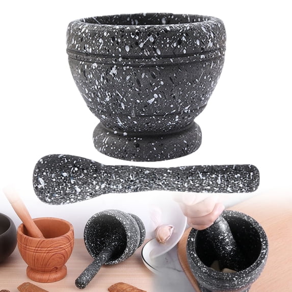 Pestle and Mortar Natural Wooden 6.7 Inch Stone Cup & Crusher Set Hand Grinder for Herbs Pesto,Natural Wooden Style Pestle and Mortar Set for Kitchen Cooking & Herb Grinding,Grey