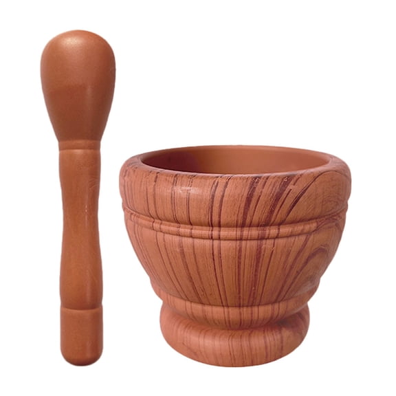 Pestle and Mortar Natural Wooden 6.7 inch Stone Cup & Crusher Set Hand Grinder for Herbs Pesto Garlic Press, Easy to Clean Mini Garlic Grinding tool Kitchen tool Food, Squeezer Garlic Press Qideship