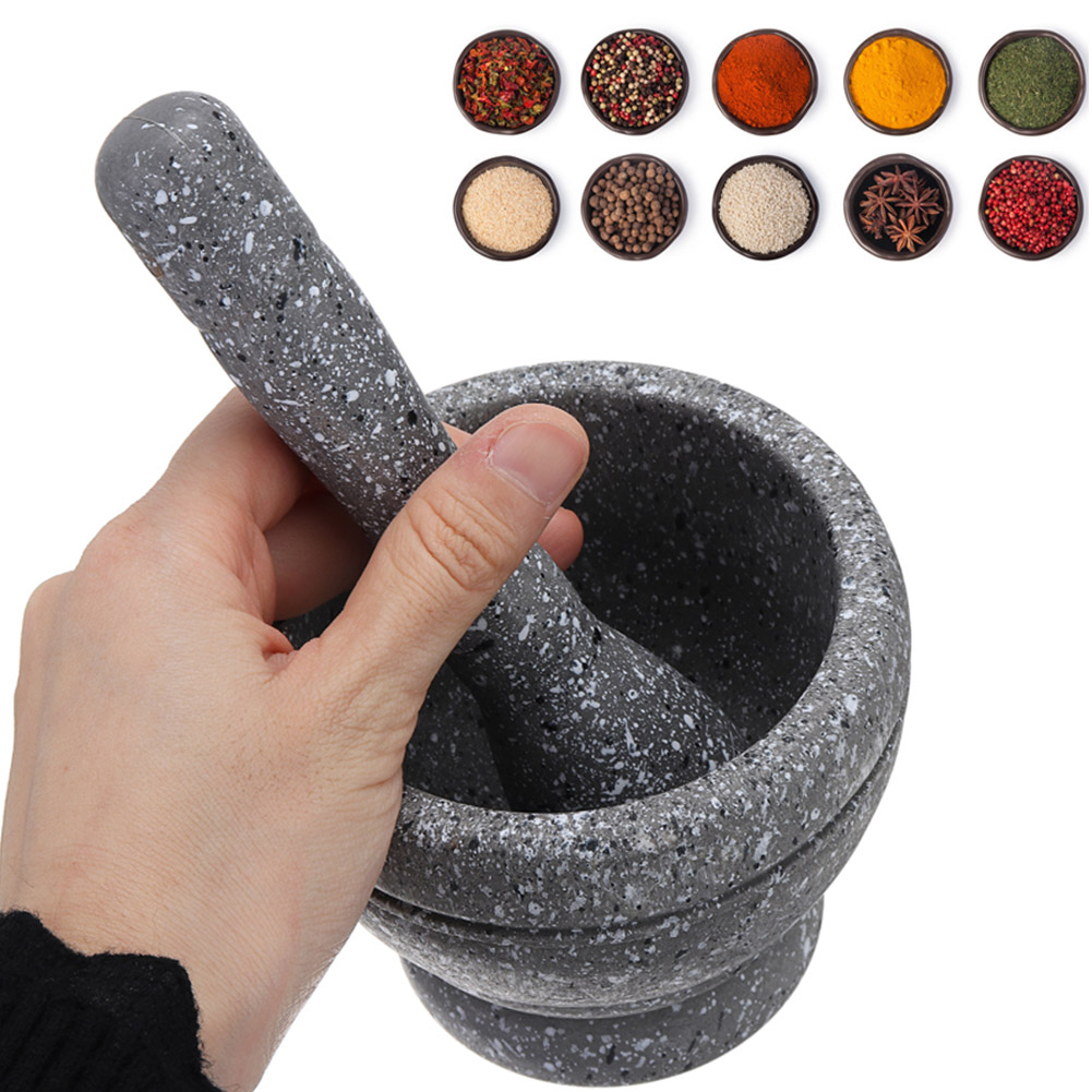Pestle and Mortar,Natural Wooden Granite, 6.7 Inch Stone Cup & Crusher Set,Hand Grinder for Herbs, Spices, Pesto, & Guacamole,By TWSOUL - image 1 of 8