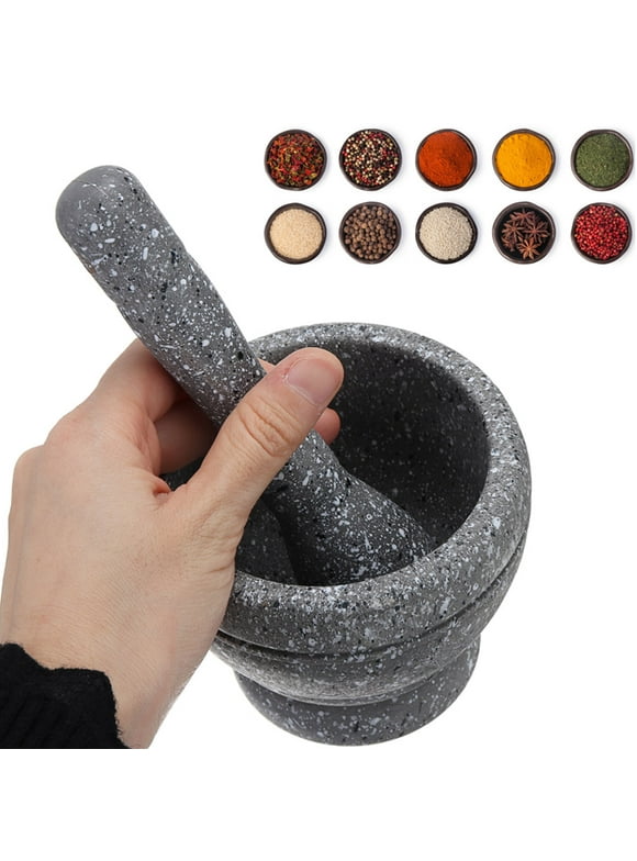 "Pestle and Mortar,Natural Wooden Granite, 6.7 Inch Stone Cup & Crusher Set,Hand Grinder for Herbs, Spices, Pesto, & Guacamole,By TWSOUL"