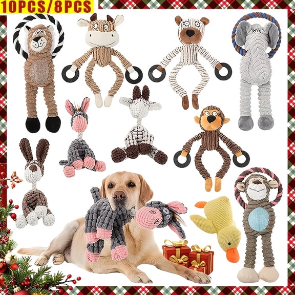 Pet 8pcs/10pcs Toy Set with Dog Bite Sound Toys Large Collection Including Elephant Plush Toys with Funny Donkey Pull Rings Suitable for Dog Interaction Teeth Grinding And Cleaning Dog Toys