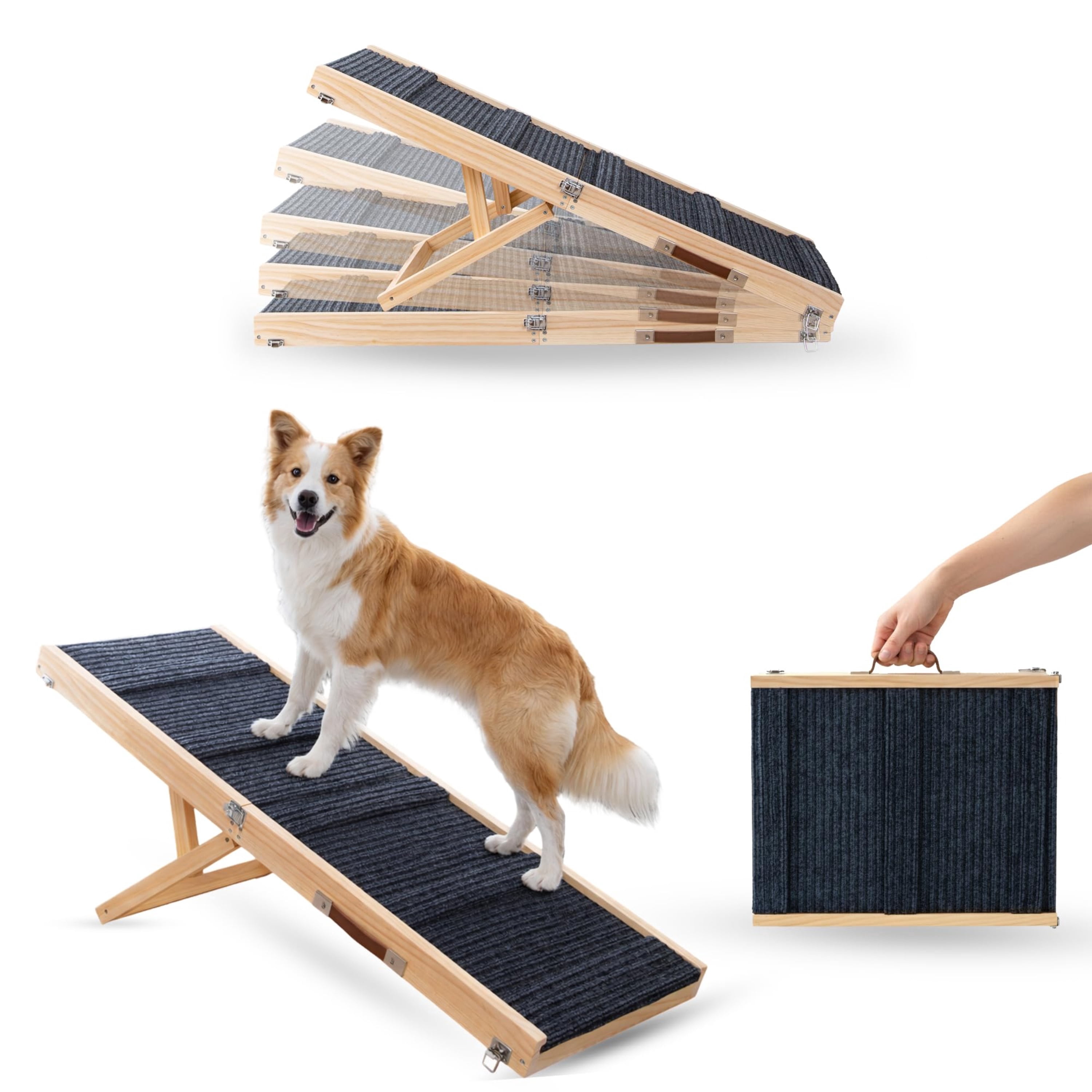 Collapsing Dog Ramp JXXRZ Folding Wooden Dog Ramp for Bed & Couch, Adjustable Height, Non ...