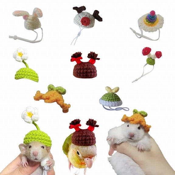 Pet Accessories Explore Hand Knitted Hamster Hat with Adjustable Strap for Small Animals Carrot Tiny Hats for Pig Reptile Christmas Holiday Party, Multicolor