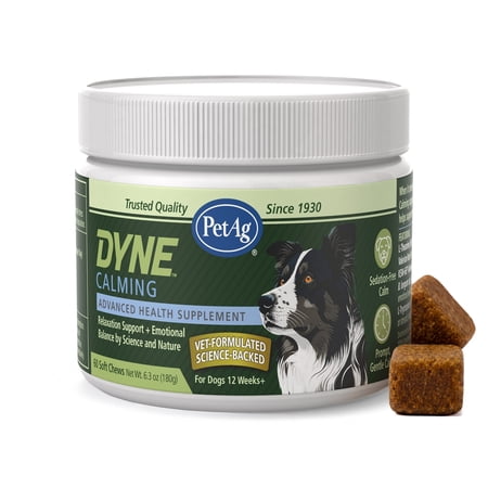 PetAg Dyne Calming Soft Chews for Dogs – Melatonin-Free Stress Support with Suntheanine, KSM-66 Ashwagandha & Calming Probiotic – Helps Relax Without Drowsiness – 60 Chicken Liver Flavor Chews