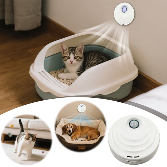Pet Air Purifier Device for Cat Litter and Indoor Spaces with Refreshing Technology Enhanced Odour Elimination for Pet Environments, 9.4x9.4x4 cm, White