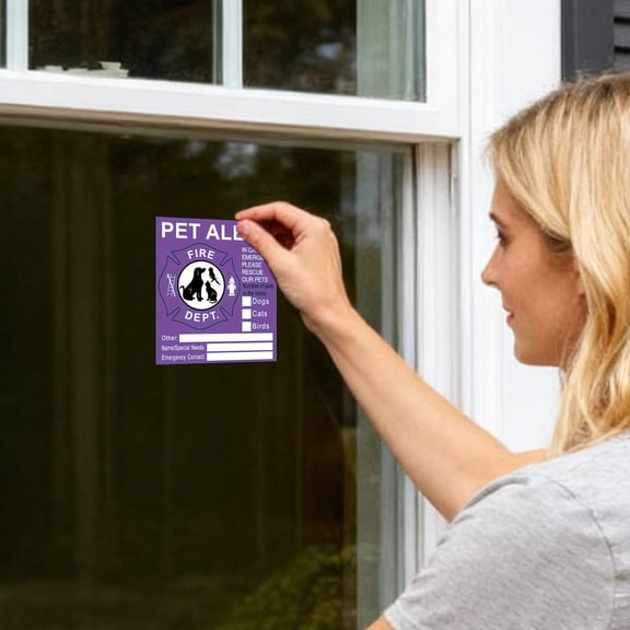Pet Alert Fire Safety Window Sticker Emergency Rescue Pet Inside Decal Fillable Dog Cat Bird Warning Sign For Home Door(Purple-11Cm)