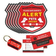Pet Alert Stickers - in Case of Emergency Pets Rescue Stickers Static Cling Window Decals (6 Pack), Pet Home Alone Wallet Cards, Key Tag - NO Adhesive, Removable, UV Resistant