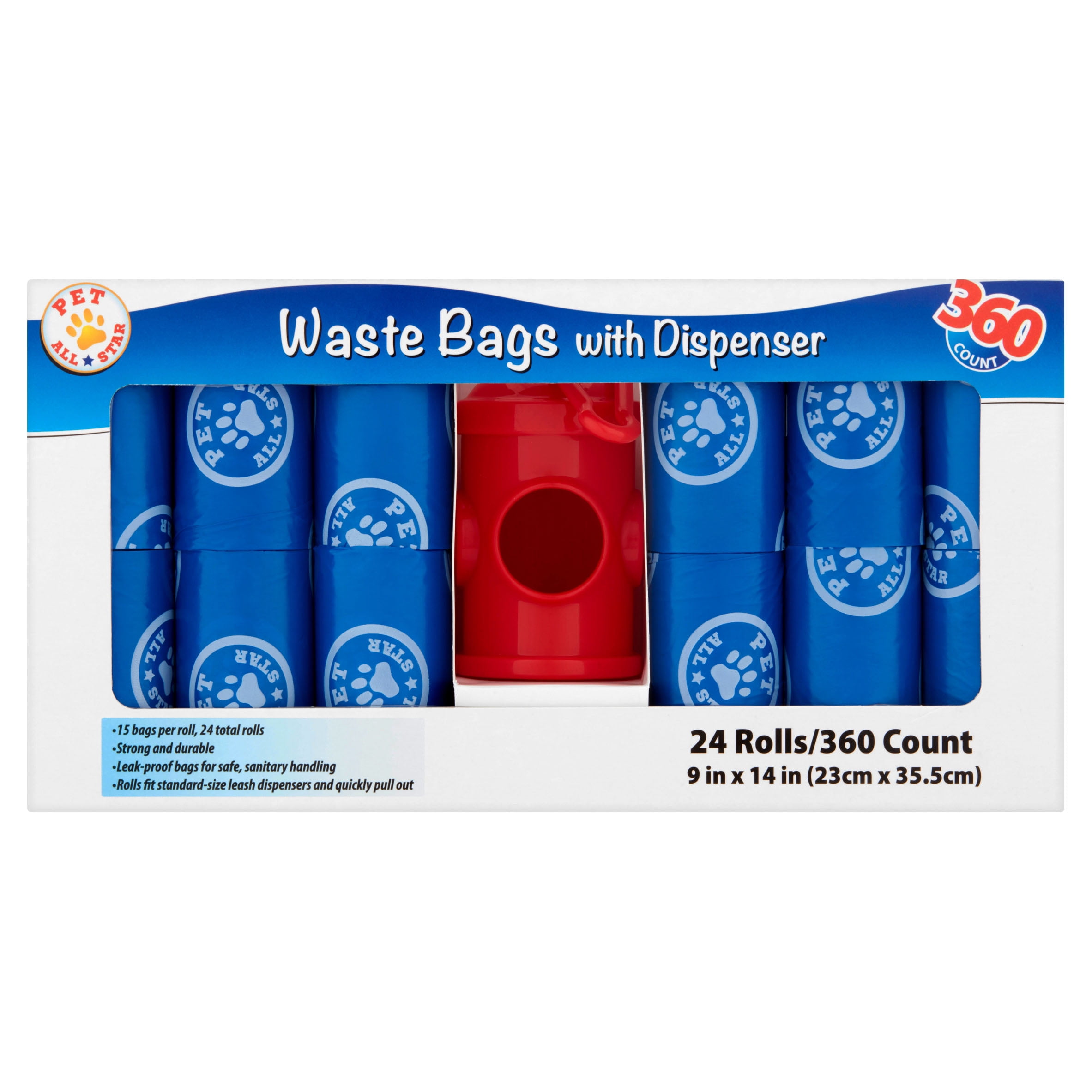 Pet All Star Waste Bags with Dispenser, 24 Pack, 360 Count