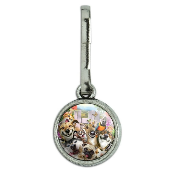 Pet Animals Selfie Dogs Cats Rabbit Hamster Guinea Pig Antiqued Charm Clothes Purse Suitcase Backpack Zipper Pull Aid