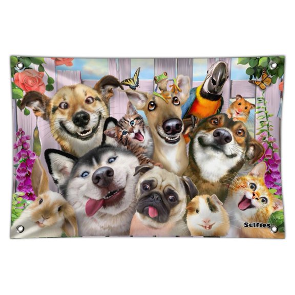 Pet Animals Selfie Dogs Cats Rabbit Hamster Guinea Pig Home Business Office Sign - Vinyl Banner - 22" x 33" (56cm x 84cm)