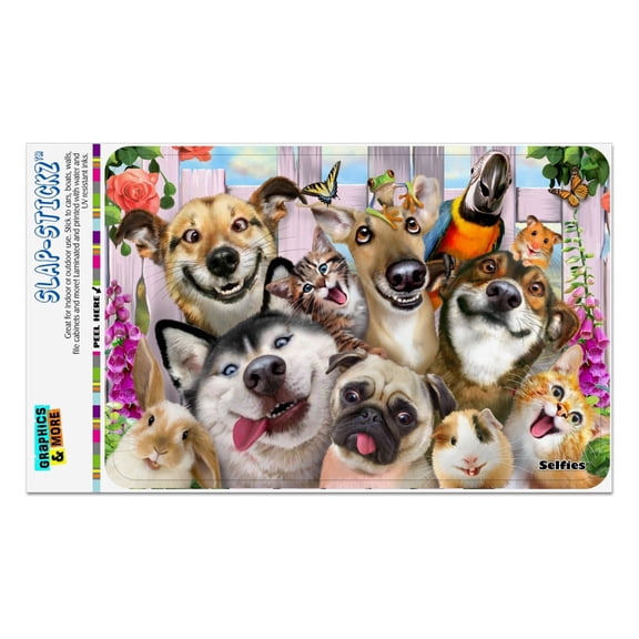 Pet Animals Selfie Dogs Cats Rabbit Hamster Guinea Pig Home Business Office Sign - Window Sticker - 4" x 6" (10.2cm x 15.2cm)