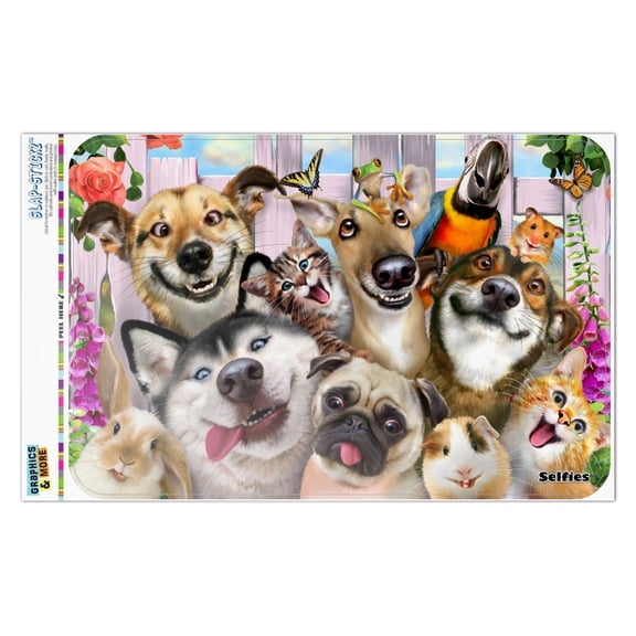 Pet Animals Selfie Dogs Cats Rabbit Hamster Guinea Pig Home Business Office Sign - Window Sticker - 8" x 12" (20.3cm x 30.5cm)