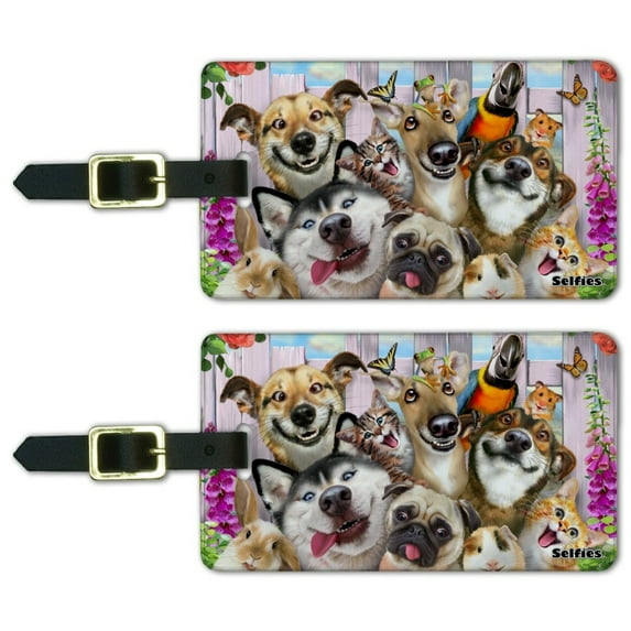 Pet Animals Selfie Dogs Cats Rabbit Hamster Guinea Pig Luggage ID Tags Suitcase Carry-On Cards - Set of 2