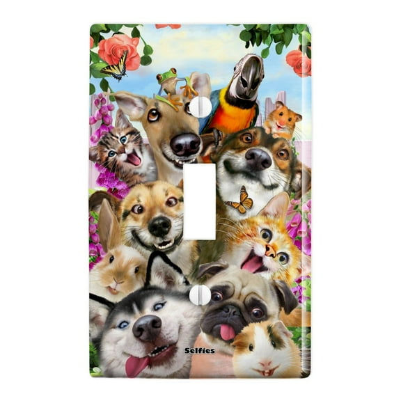 Pet Animals Selfie Dogs Cats Rabbit Hamster Guinea Pig Plastic Wall Decor Toggle Light Switch Plate Cover