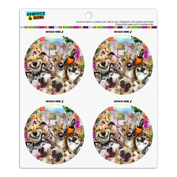 Pet Animals Selfie Dogs Cats Rabbit Hamster Guinea Pig Refrigerator Fridge Locker Vinyl Circle Magnet Set