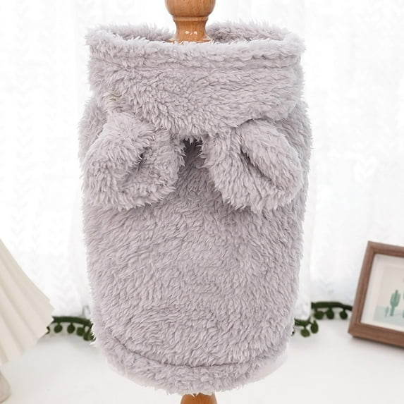 Pet Apparel With Bunny Ears Cute Dog Kitten Hoodies Sweater For Winter Warm Small Pet Clothes(Grey S-32X19Cm)