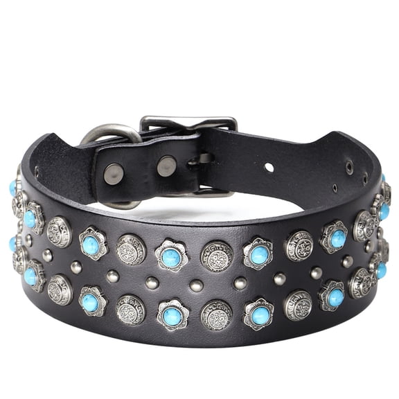 Pet Artist 2-Inch Wide Retro Studded Dog Collar - Genuine Leather, Rivet Heavy Duty, Adjustable for Large Dogs