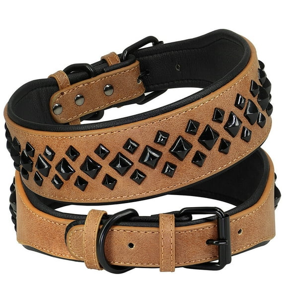 Pet Artist 2 inch Leather Dog Collar for Large Male with Soft Padded, Heavy Duty Elegant Western Design Dog Collar Fit Pitbull Doberman German Shepherd