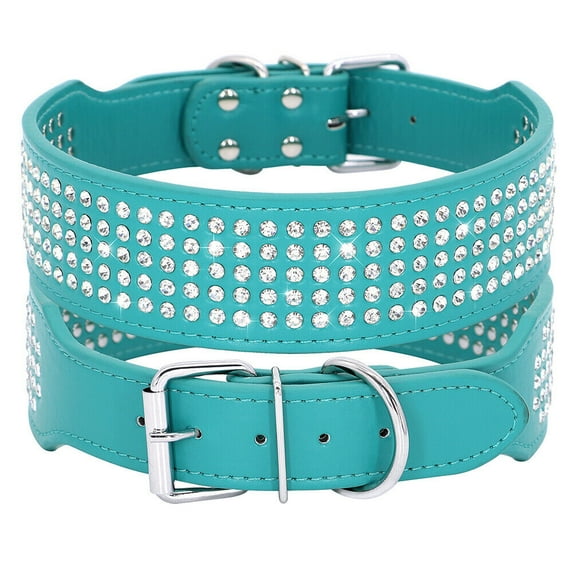 Pet Artist 2 inch Wide Bling Rhinestones Dog Collars Leather 5 Rows Full Sparkly Crystal Necklace