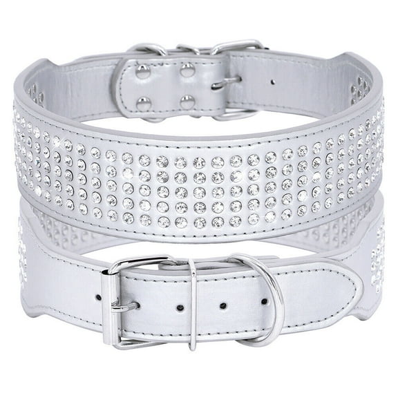 Pet Artist 2 inch Wide Bling Rhinestones Dog Collars Leather 5 Rows Full Sparkly Crystal Necklace