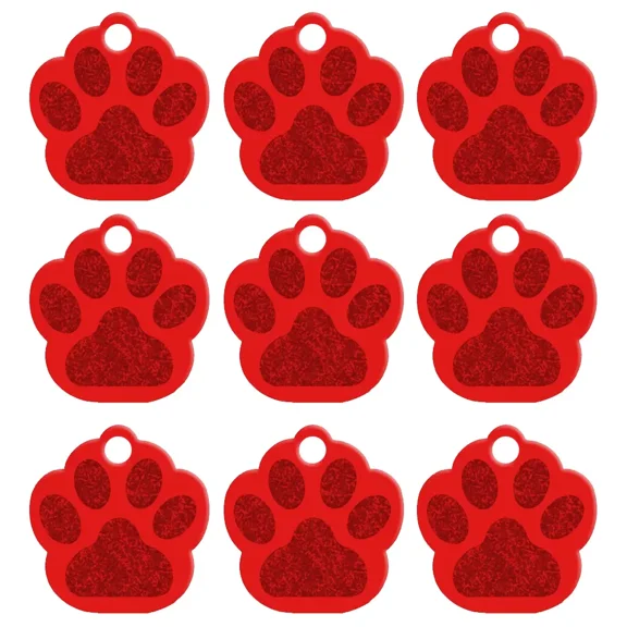 Pet Artist 20pcs/lot Paw Glitter Shape Dog ID Tags Blank Aluminum Nameplate No Engraving 9 Colors
