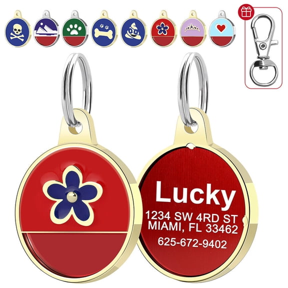 Pet Artist 8 Patterns Personalized Dog Tag Engraved Pet Puppy Cat ID Name Round Tags Bone/Paw Pattern