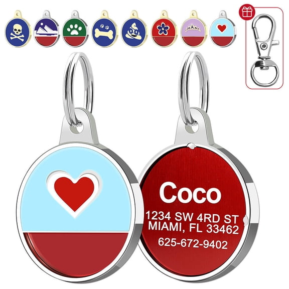 Pet Artist 8 Patterns Personalized Dog Tag Engraved Pet Puppy Cat ID Name Round Tags Bone/Paw Pattern