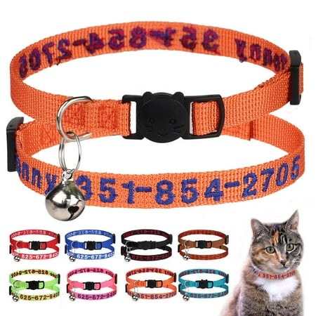 Pet Artist Adjustable Nylon Embroidered Breakaway Cat Collar Bell Personalized Safety Quick Release