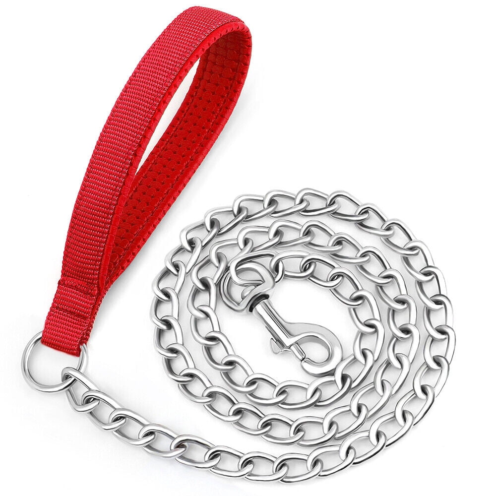 Pet Artist Bite Proof Heavy Duty Metal Chain Dog Leash with Comfortable Padded Handle Training Collar Leashes