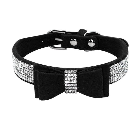 Pet Artist Bling Rhinestone Diamante Dog Collar Soft Suede Bowknot for Doggie Puppy Cat Small Pet
