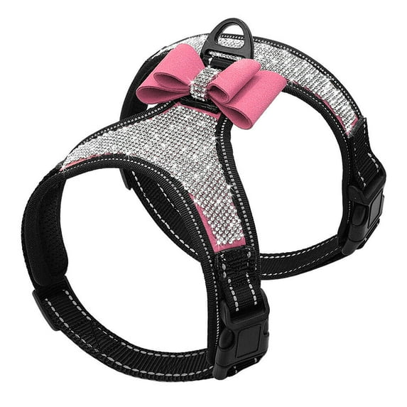 Pet Artist Bling Rhinestone Dog Harness Diamante Collar Crystal Bowtie Reflective Nylon