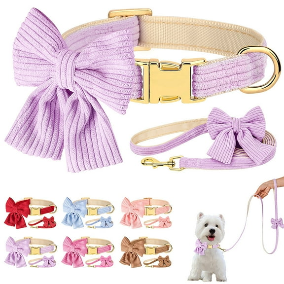 Pet Artist Bow tie Dog Collar with Leash set Soft & Comfy Velvet Pet Puppy Collar Adjustable