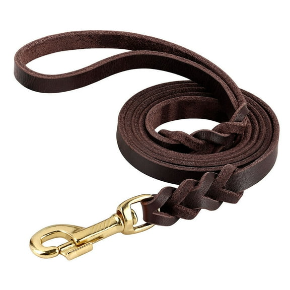 Pet Artist Braided Genuine Leather Dog Leash Black Brown Pet Walking Leashes for Medium Large Breeds