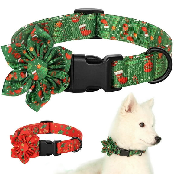 Pet Artist Christmas Nylon Dog Collar with Removable Flower Adjustable for Small Large Dogs