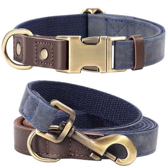 Pet Artist Classic Quick Released Leather Dog Collar and Dog Leash Set 4.5FT for Small Medium Large Dogs