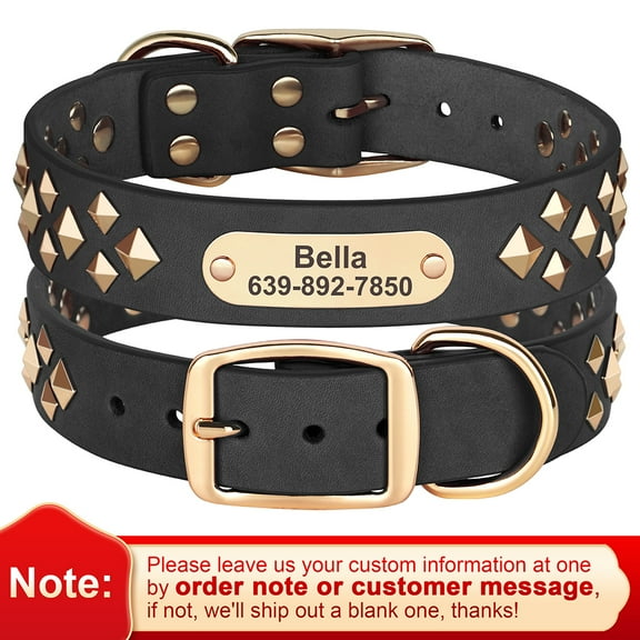 Pet Artist Cool Studded Personalized Custom Dog Collars ID Name Leather Adjustable for Small Large Dogs