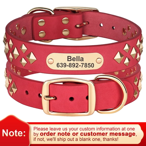 Pet Artist Cool Studded Personalized Custom Dog Collars ID Name Leather Adjustable for Small Large Dogs