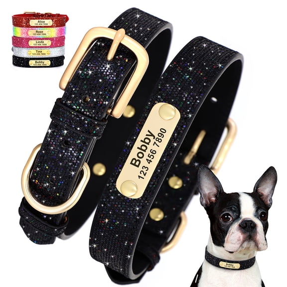 Pet Artist Custom Bling Glitter Dog Collar Personalized Pet Puppy ID Name Tags Engraved