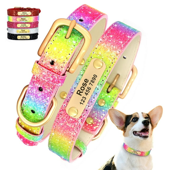 Pet Artist Custom Bling Glitter Dog Collar Personalized Pet Puppy ID Name Tags Engraved