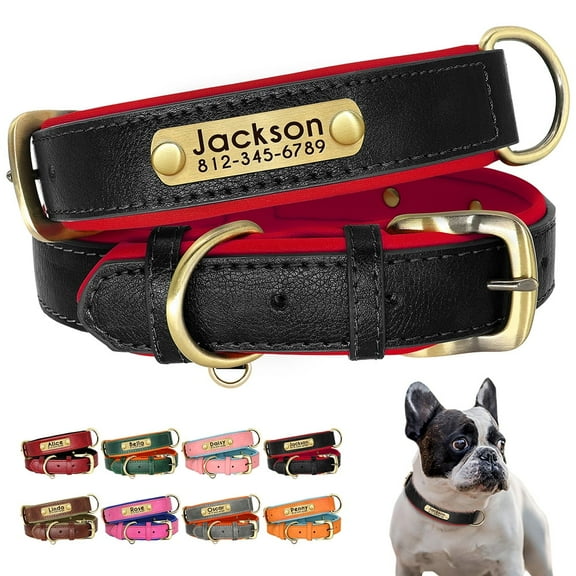 Pet Artist Custom PU Leather Dog Collar Personalized Adjustable Pet Name Number Engraved Soft Padded