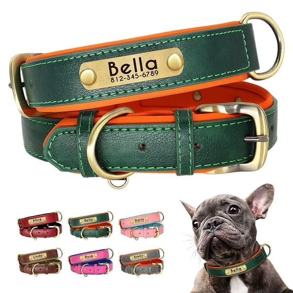 Pet Artist Custom PU Leather Dog Collar Personalized Adjustable Pet Name Number Engraved Soft Padded