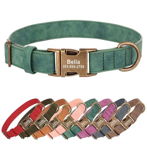 Pet Artist Custom PU Leather Dog Collars Soft Personalized Pet Name Number Brass Buckle