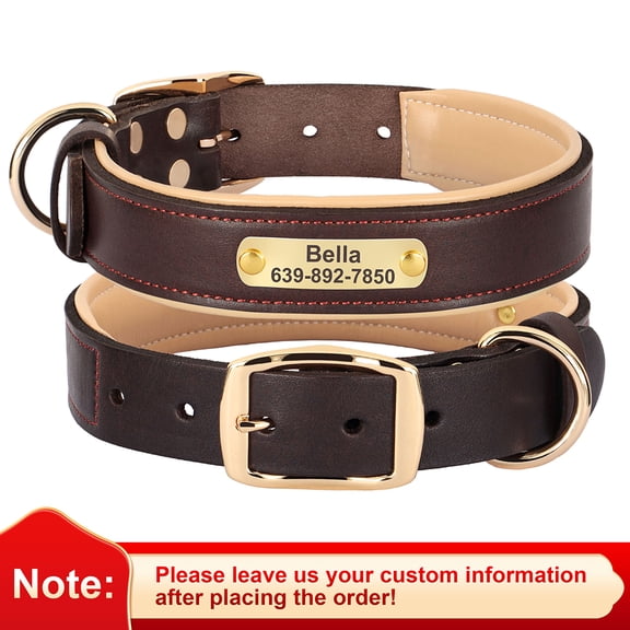 Pet Artist Custom Personalized Leather Dog Collars with Engravable Nameplate Soft ID Collars