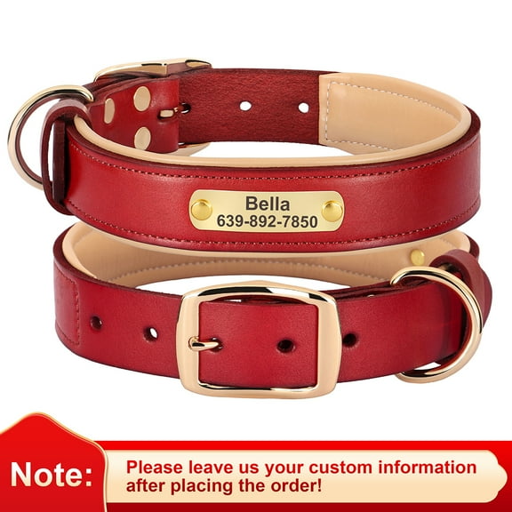 Pet Artist Custom Personalized Leather Dog Collars with Engravable Nameplate Soft ID Collars