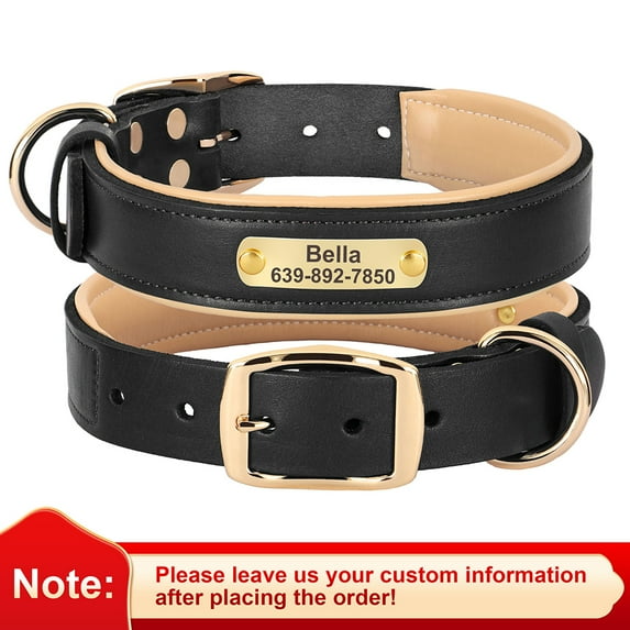 Pet Artist Custom Personalized Leather Dog Collars with Engravable Nameplate Soft ID Collars