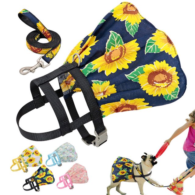 Pet Artist Cute Floral Printed Small Dog Dress Harness And Leash Set pet-artist-cute-floral-printed-small-dog-dress-harness-and-leash-set