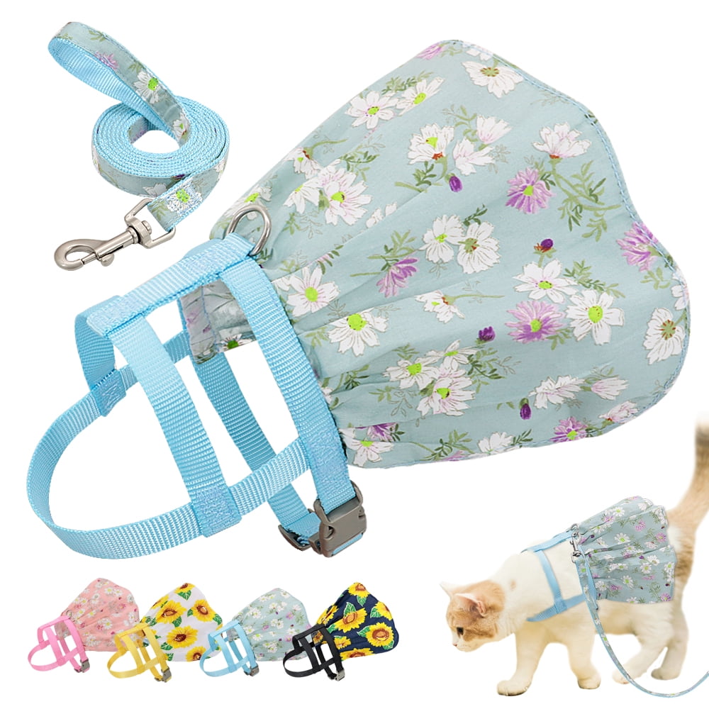 Pet Artist Cute Floral Printed Small Dog Dress Harness And Leash Set pet-artist-cute-floral-printed-small-dog-dress-harness-and-leash-set