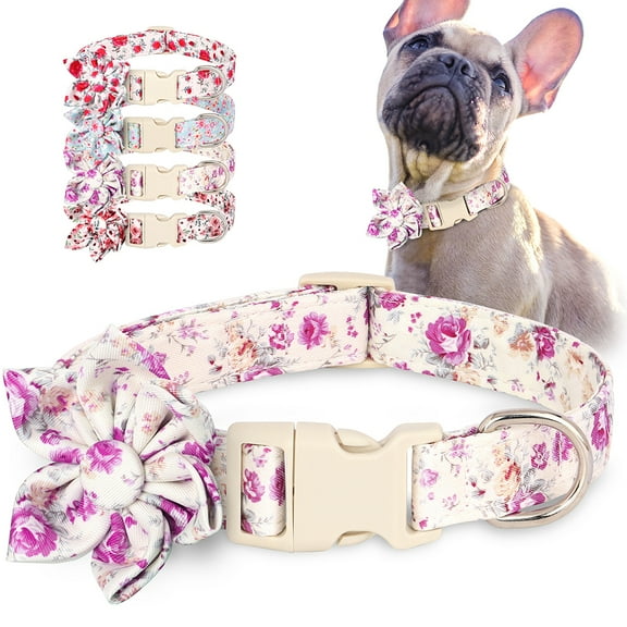 Pet Artist Cute Girl Dog Collars Nylon Floral Patterns with Big Flower for Small Medium Large Dogs